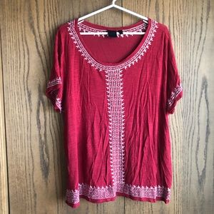 Rafaella heathered red embroidered blouse size XXL